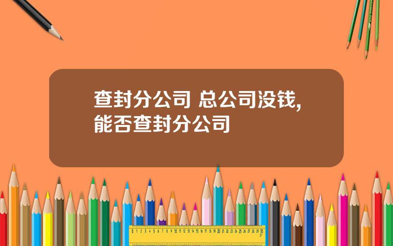 查封分公司 总公司没钱,能否查封分公司